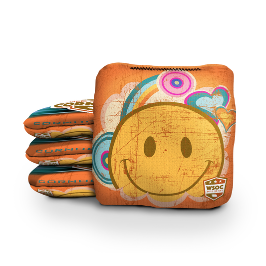 Hippy Love Orange Cornhole Bags