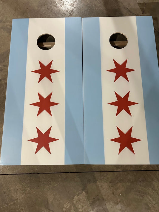 Scratch & Dent - Chicago Flag Cornhole Boards