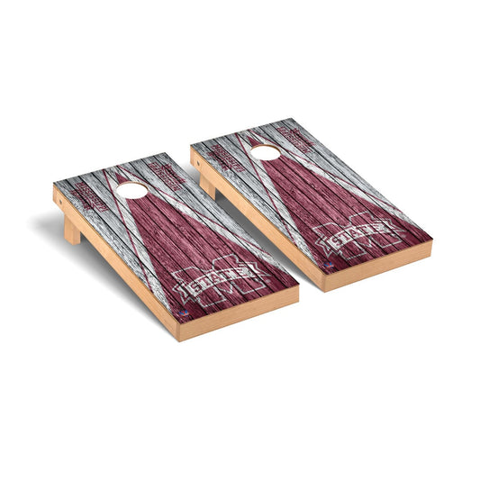 Mississippi State Bulldogs Cornhole Board Set - Triangle Weathered Version