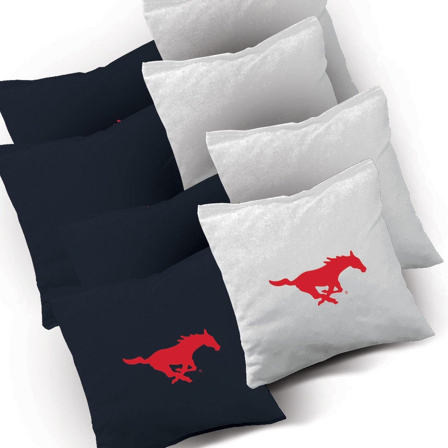 SMU Mustangs Swoosh team logo corn hole bags