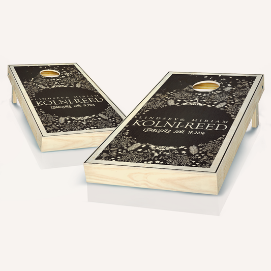 Stained Floral Ebony Wedding Cornhole Boards