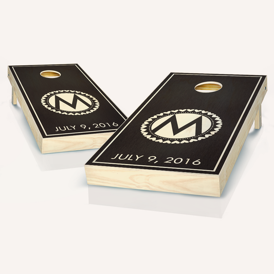 Ebony Circle Monogram Cornhole Boards