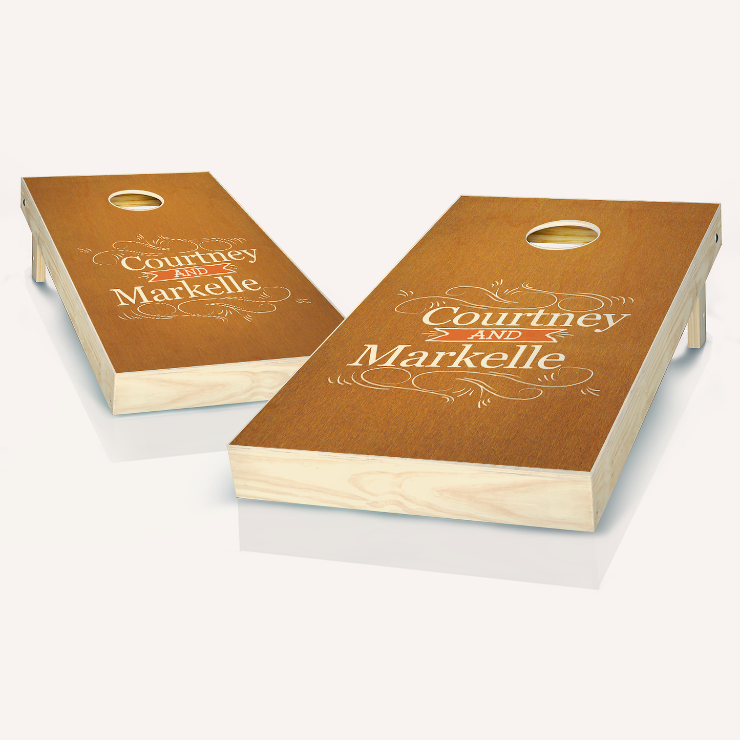 Flourished Names Maple Wedding Cornhole Boards