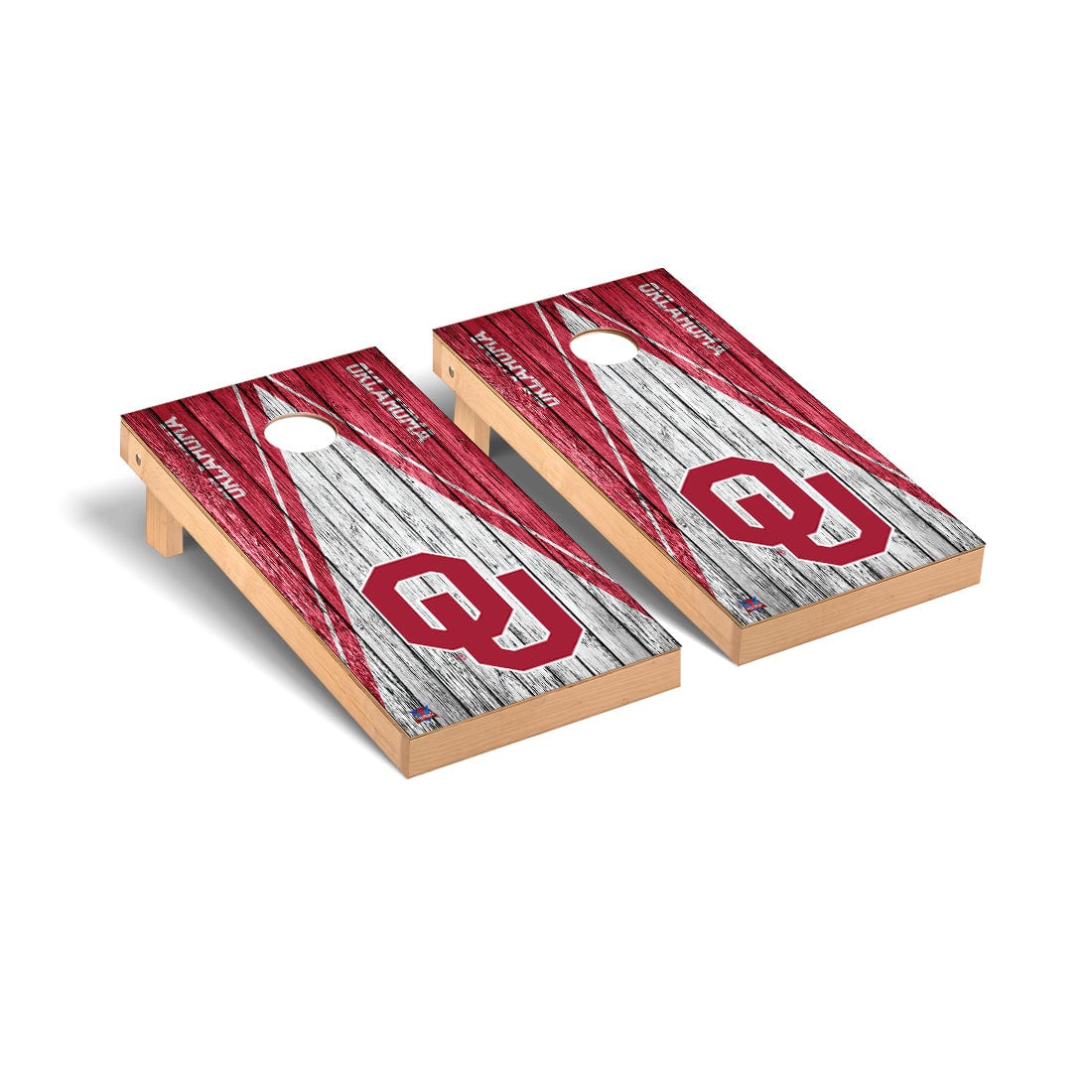 Oklahoma Sooners Cornhole Board Set - Triangle Weathered Version