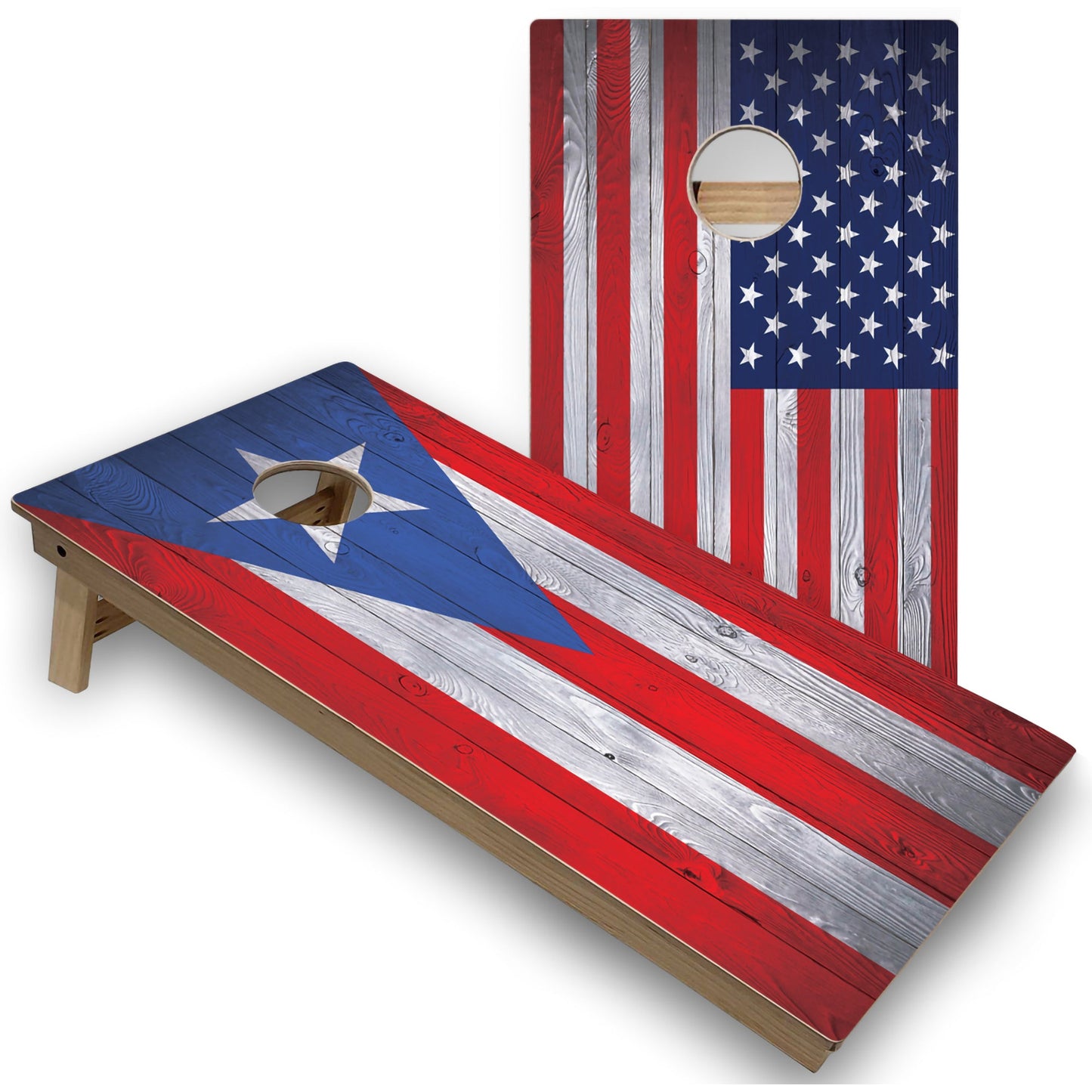 Puerto Rico & USA Flag Cornhole Boards