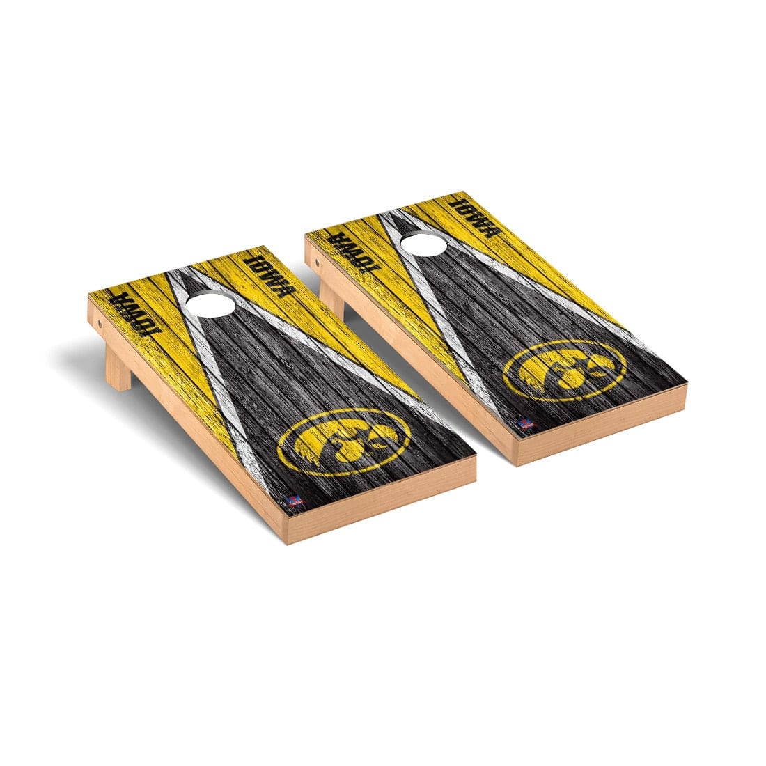 Iowa Hawkeyes Cornhole Board Set - Triangle Weathered Version