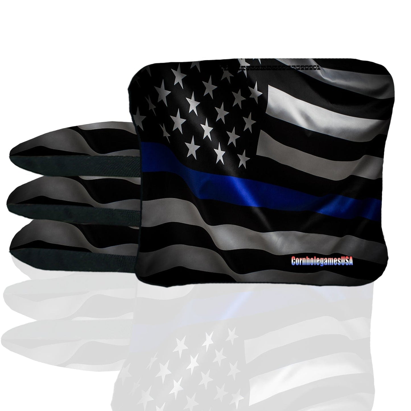 Blue Line Wavy Flag Stick & Slide Cornhole Bags