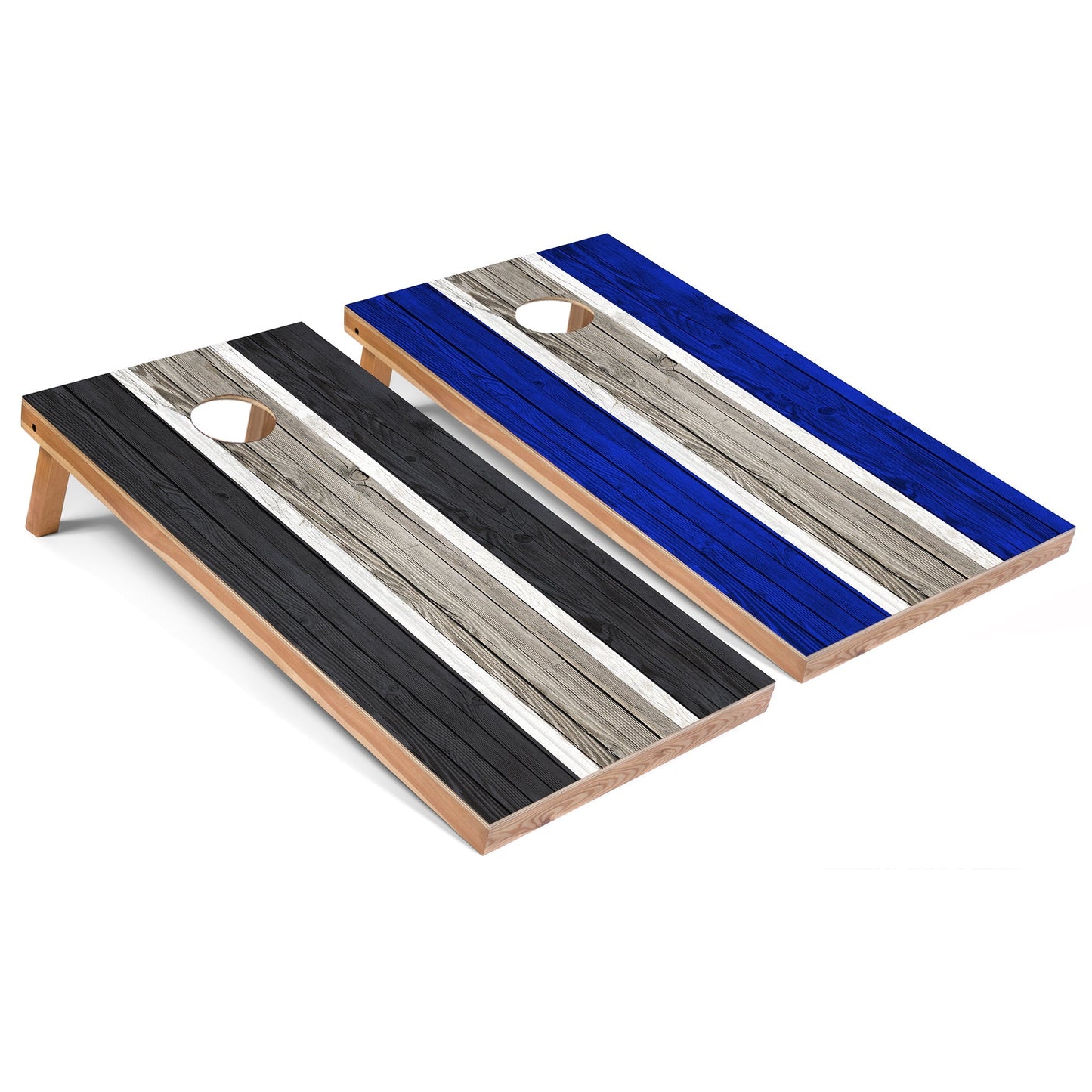 Dark Grey and Royal Striped All-Weather Cornhole Set