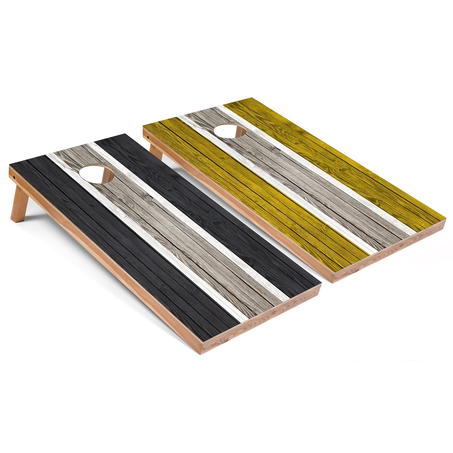 Dark Grey and Yellow Striped All-Weather Cornhole Set