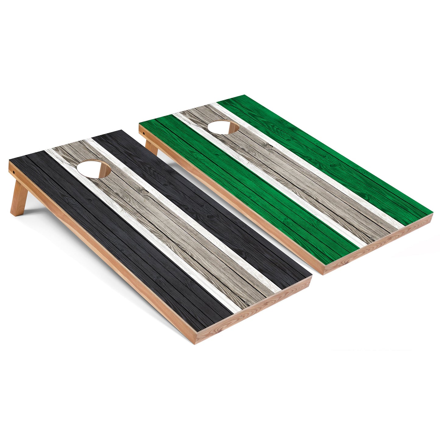 Dark Grey and Kelly Striped Cornhole Boards