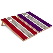 Red and Purple Striped Cornhole Boards
