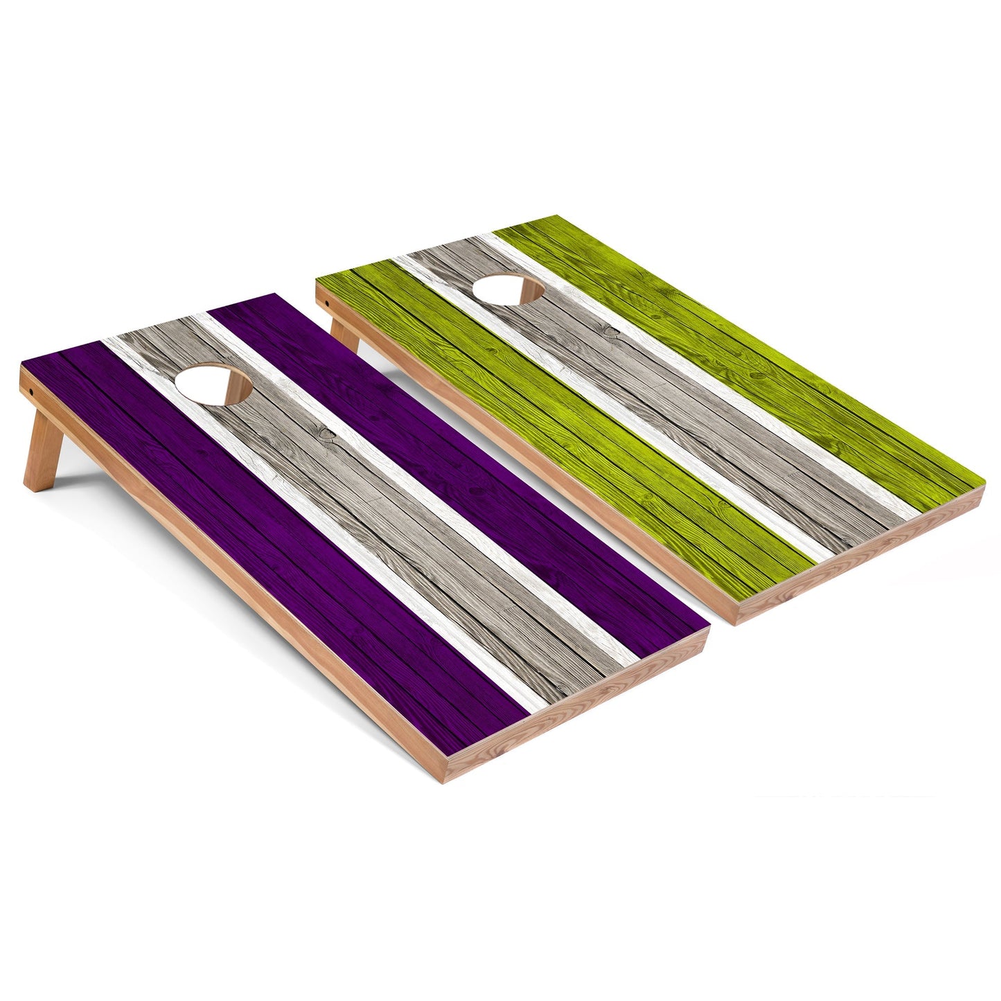 Purple and Lime Striped All-Weather Cornhole Set