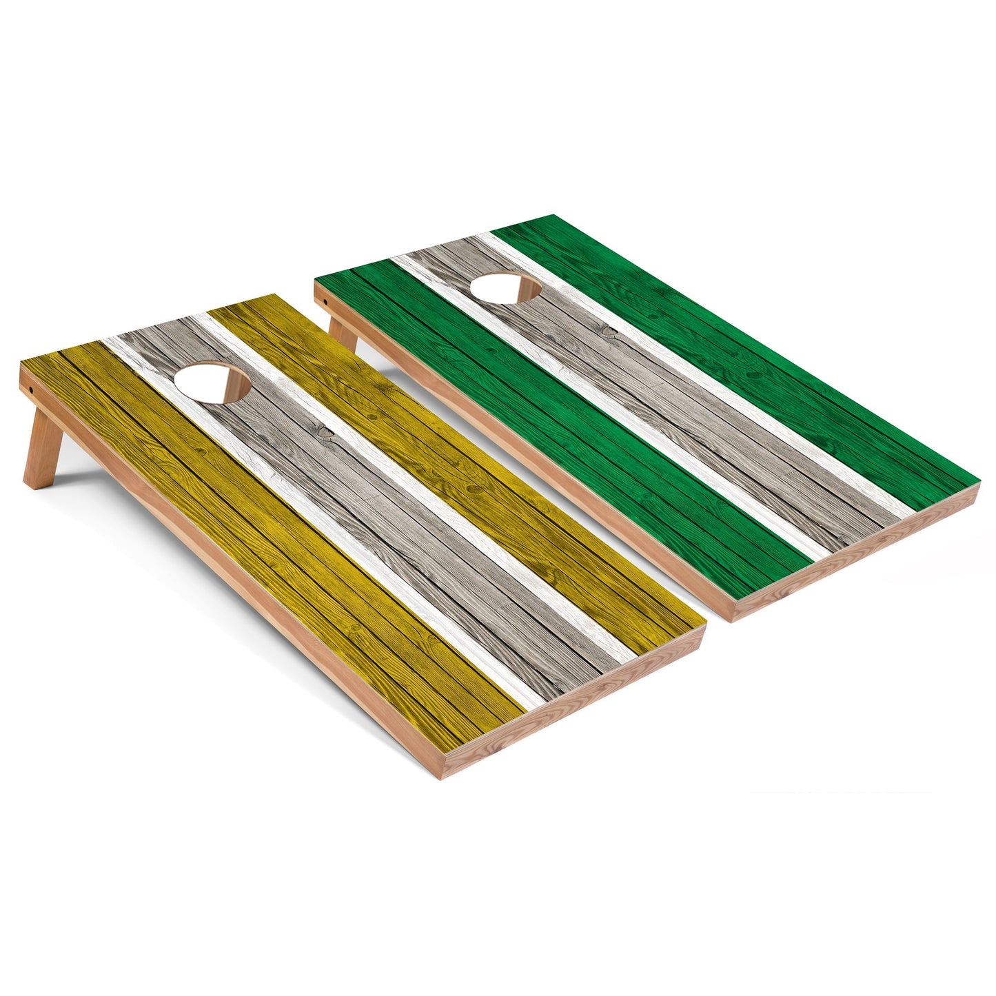 Yellow and Kelly Striped All-Weather Cornhole Set