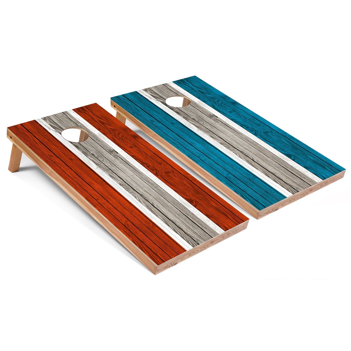 Orange and Turquoise Striped All-Weather Cornhole Set