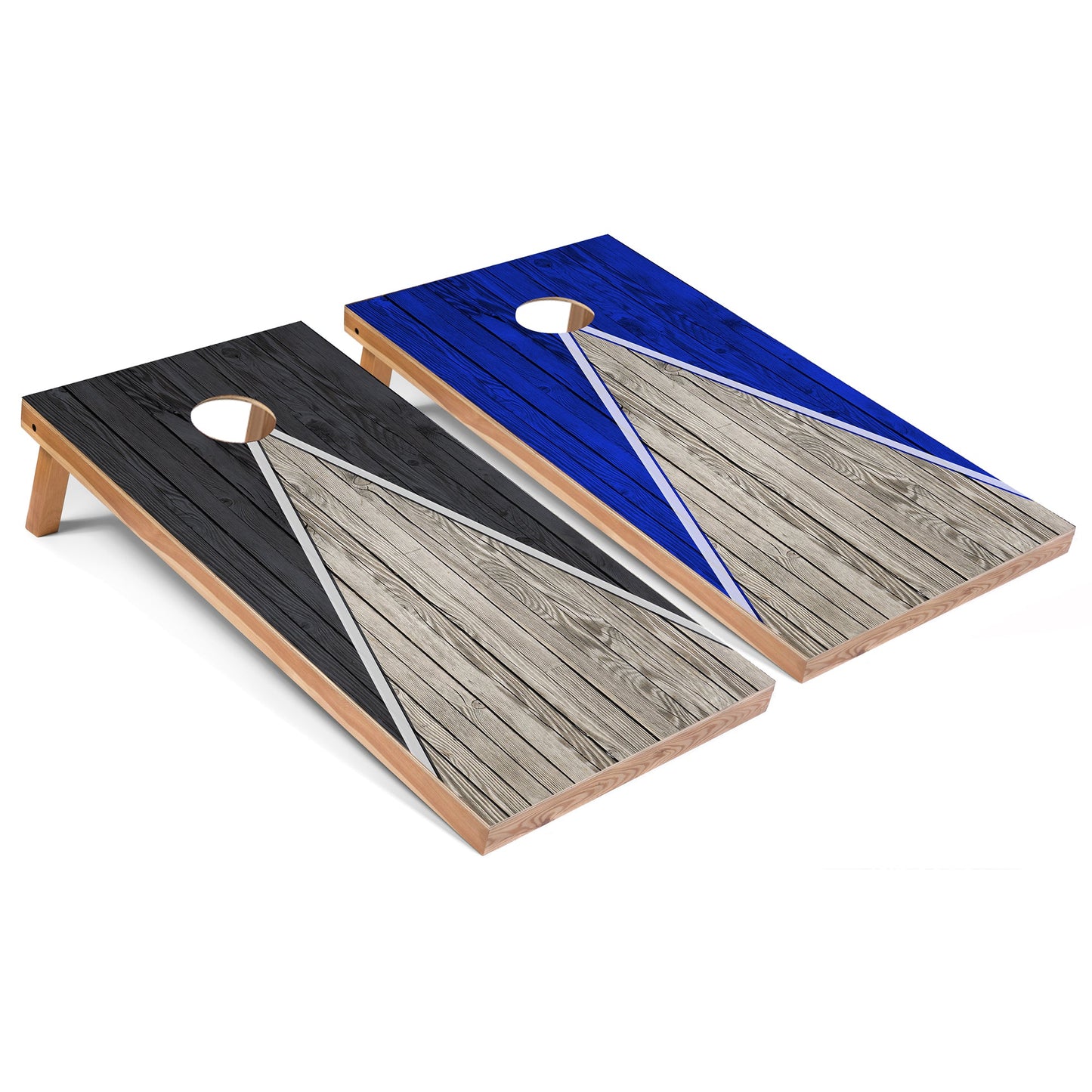 Dark Grey and Royal Pyramid Cornhole Boards