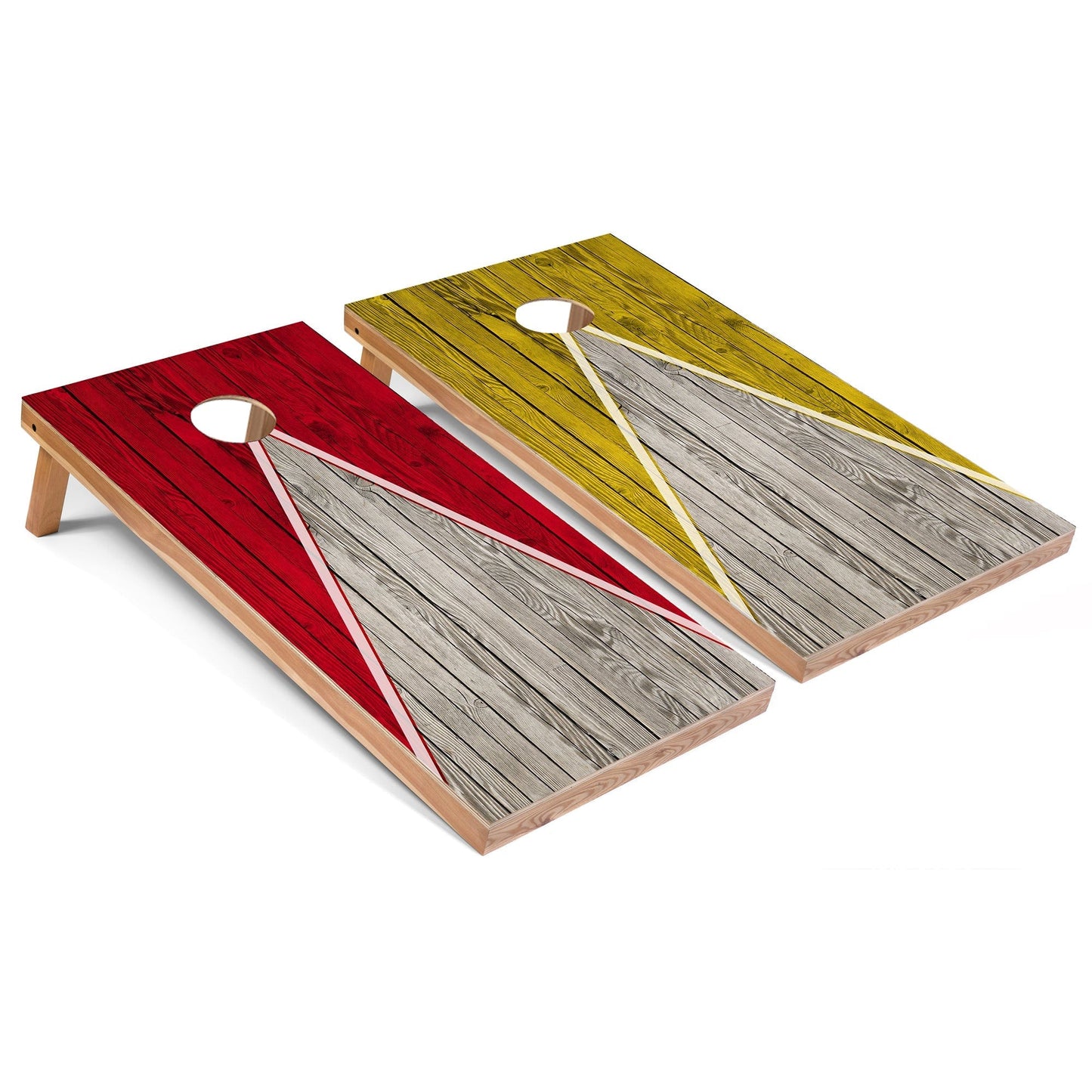 Red and Yellow Pyramid Cornhole Boards