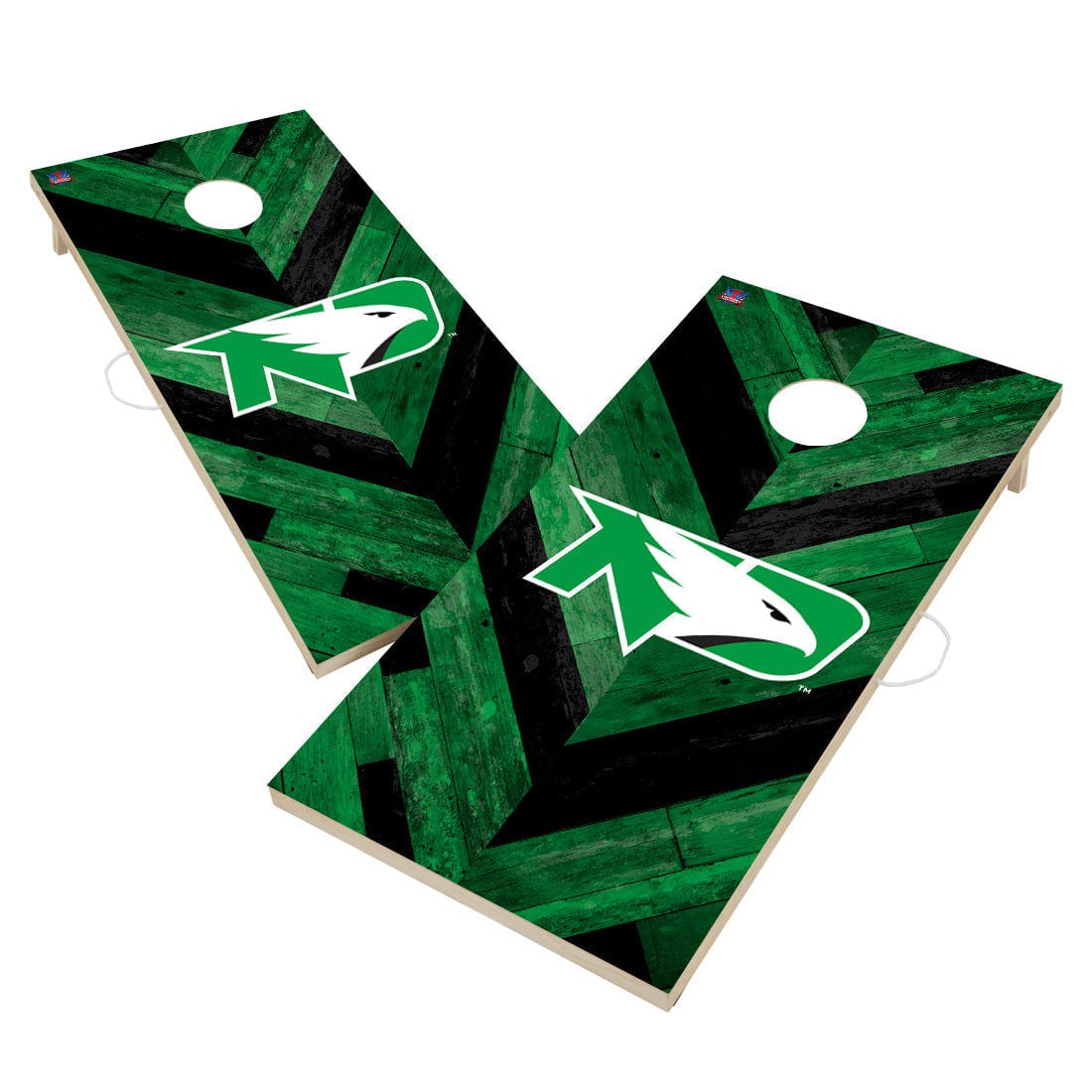 North Dakota Fighting Hawks Cornhole Board Set - Herringbone Design