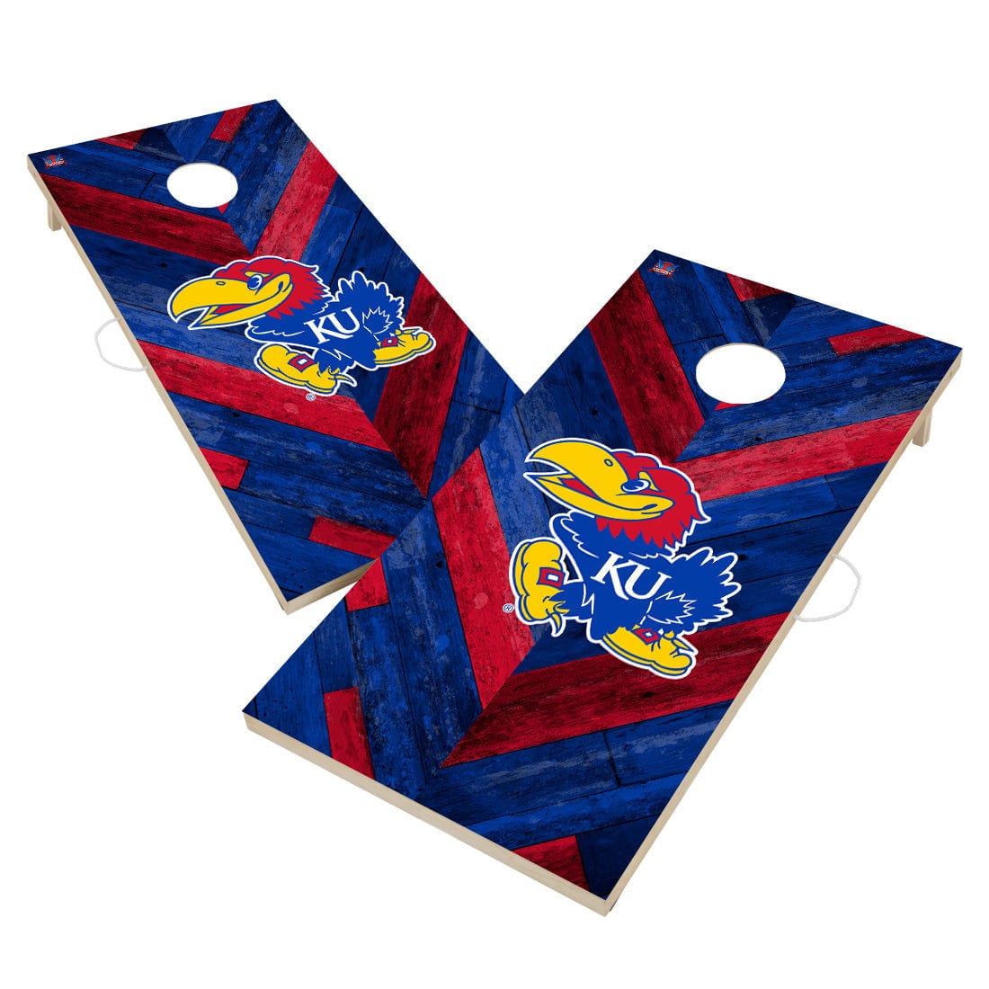 Kansas Jayhawks Cornhole Board Set - Herringbone Design