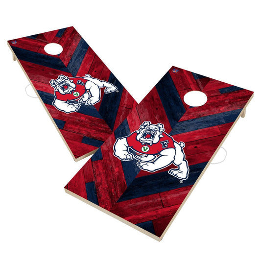 Fresno State Bulldogs Cornhole Board Set - Herringbone Design