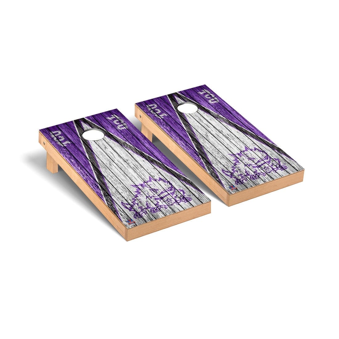 Texas Christian TCU Horned Frogs Cornhole Board Set - Triangle Weathered Version