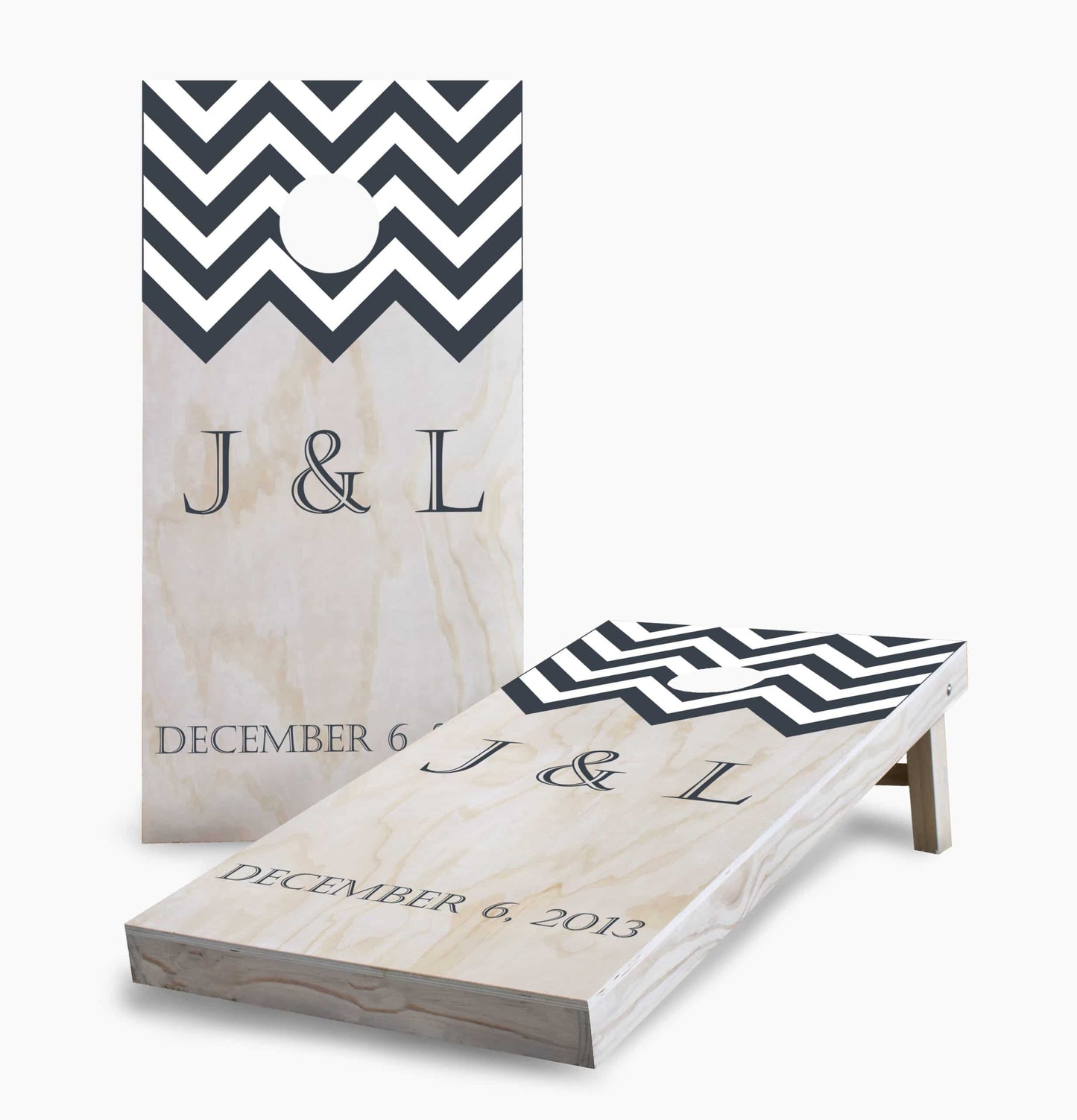 Personalized Chevron Initials And Date Cornhole Boards