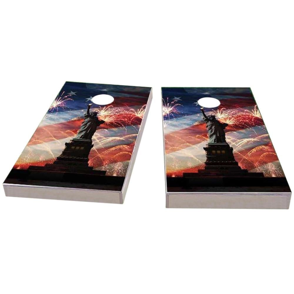 American Flag, Fireworks & Lady Liberty Cornhole Boards