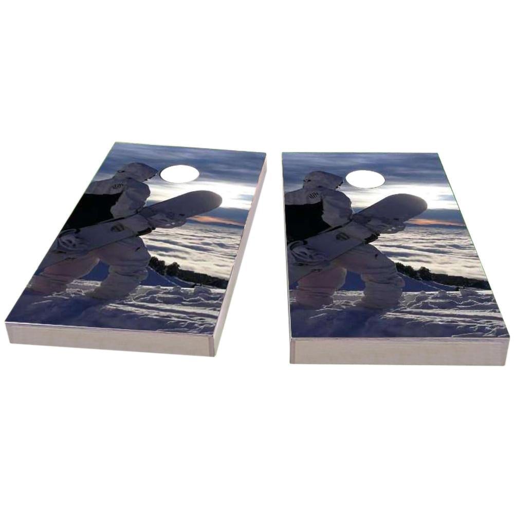 Snow Boarder in White Cornhole Boards