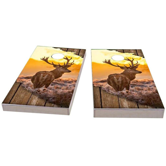 Torn Sunrise Buck With Wood Slat All-Weather Cornhole