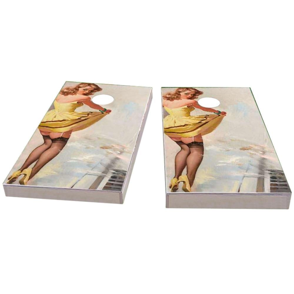 Yellow Pinup Girl All-Weather Cornhole