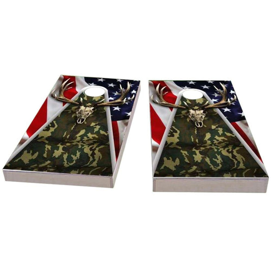 Camouflage Deer Mount With Flag All-Weather Cornhole