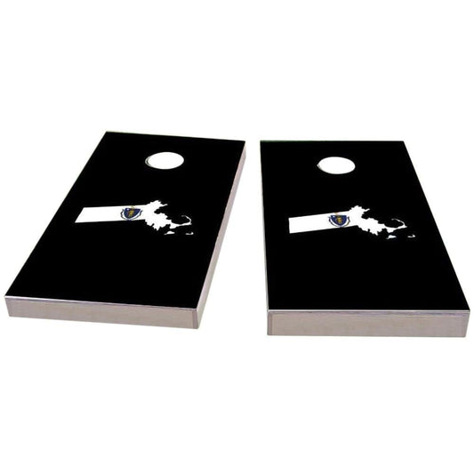 MassachuBoardsts Outline (Black) All-Weather Cornhole