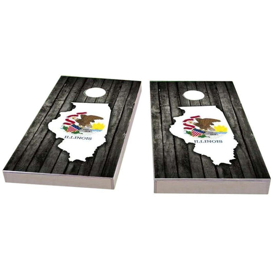 Illionois Wood Slate & Map All-Weather Cornhole