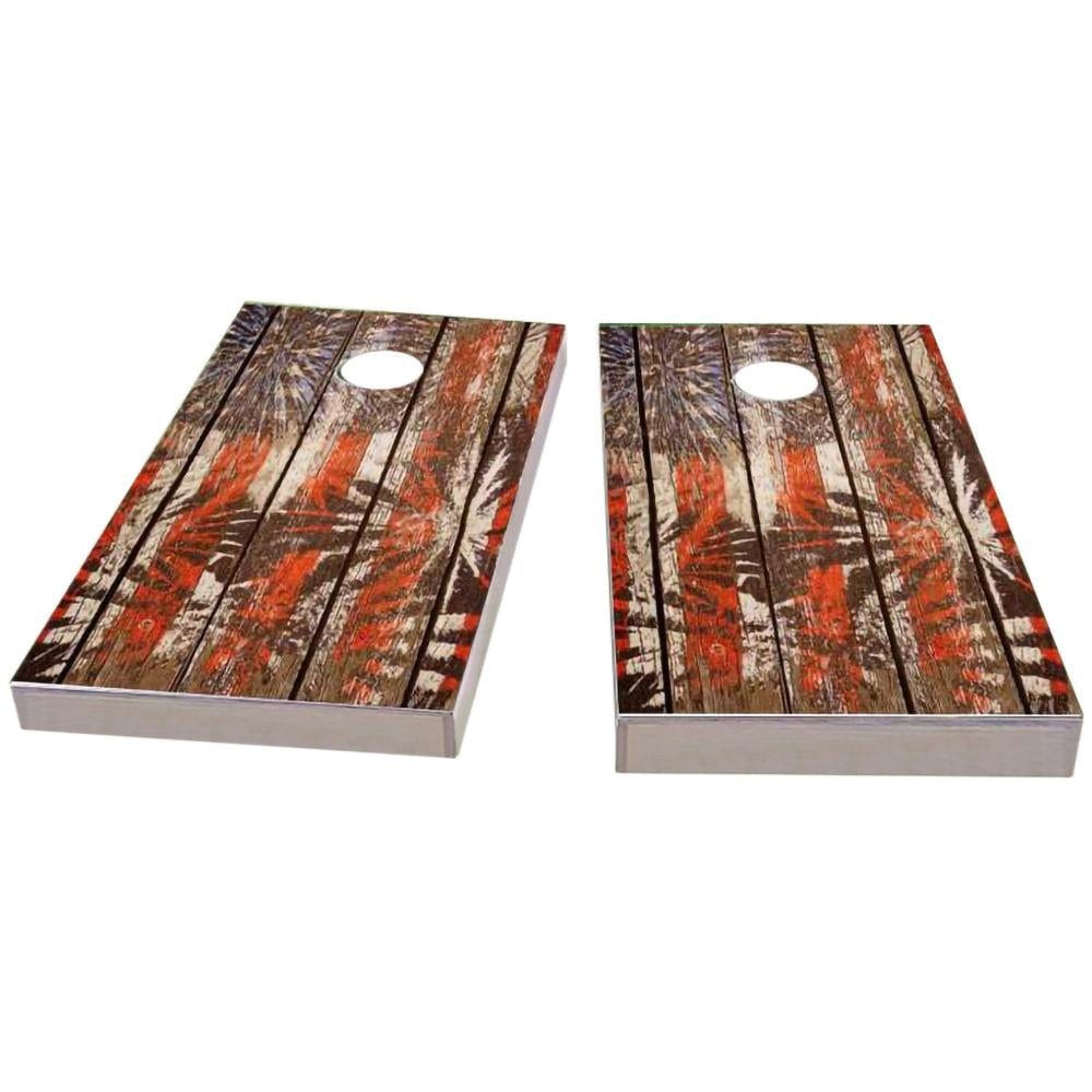 American Flag Rustic Fireworks All-Weather Cornhole