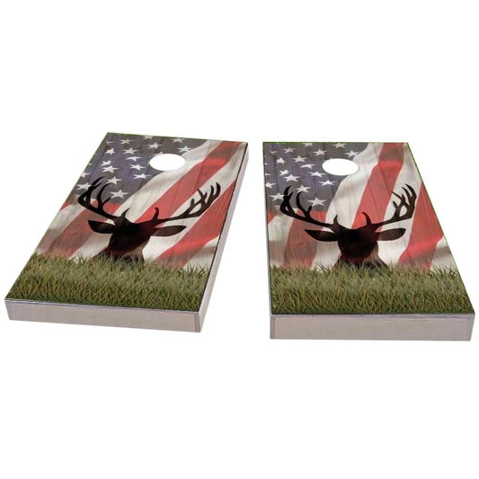 American Flag With Deer Faded All-Weather Cornhole