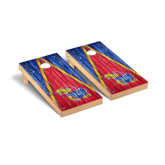 Kansas KU Jayhawks Cornhole Board Set - Triangle Weathered Version