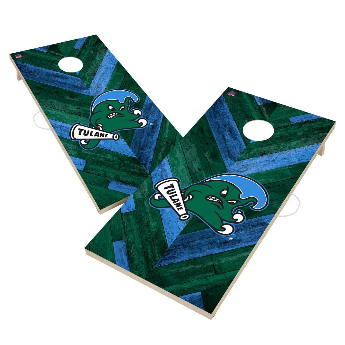 Tulane University Green Wave Cornhole Board Set - Herringbone Design