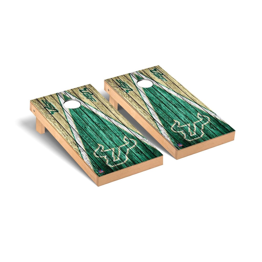 South Florida USF Bulls Cornhole Board Set - Weathered Triangle Version