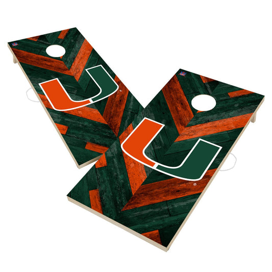 Miami Hurricanes Cornhole Board Set - Herringbone Design