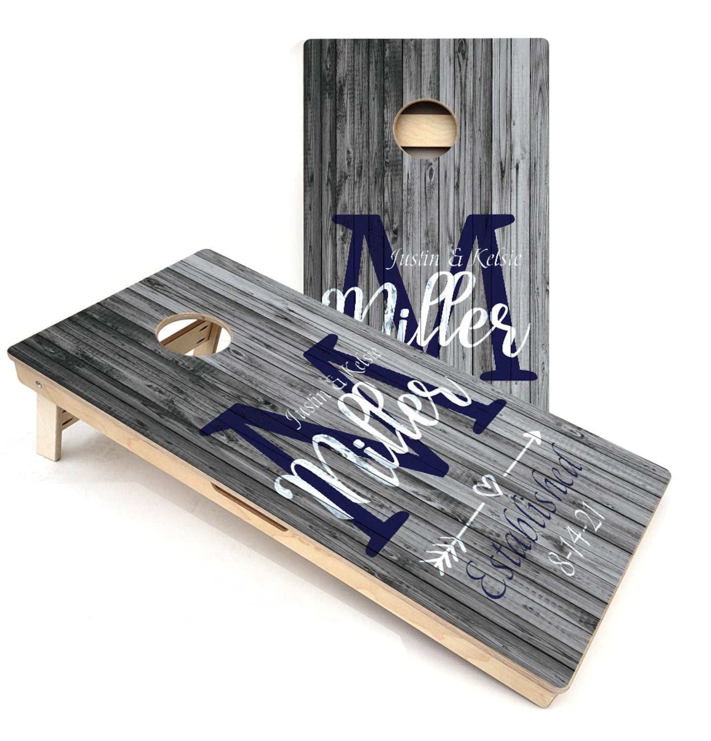 Grey Name & Date All-Weather Cornhole Boards