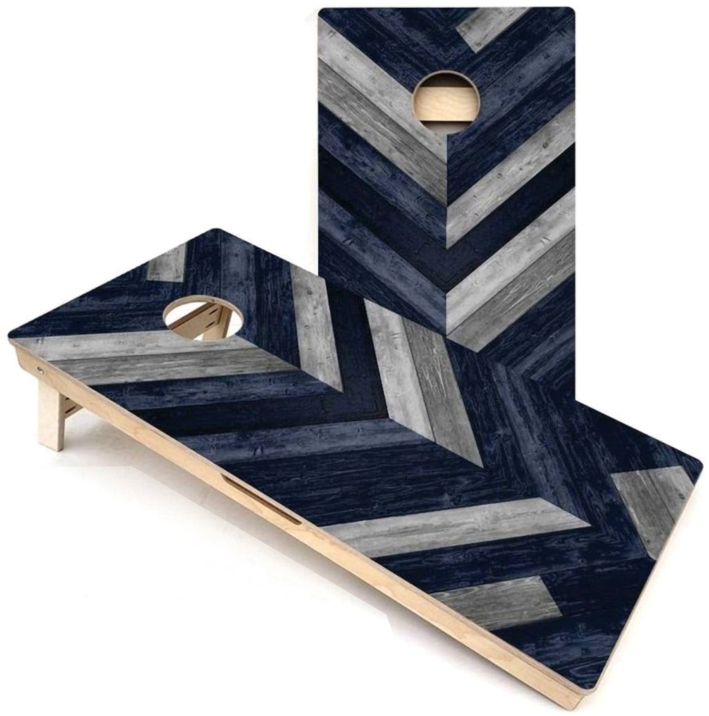 Blue & Grey Herringbone All-Weather Cornhole Boards