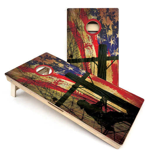 Lineman Faded USA Flag All-Weather Cornhole Boards