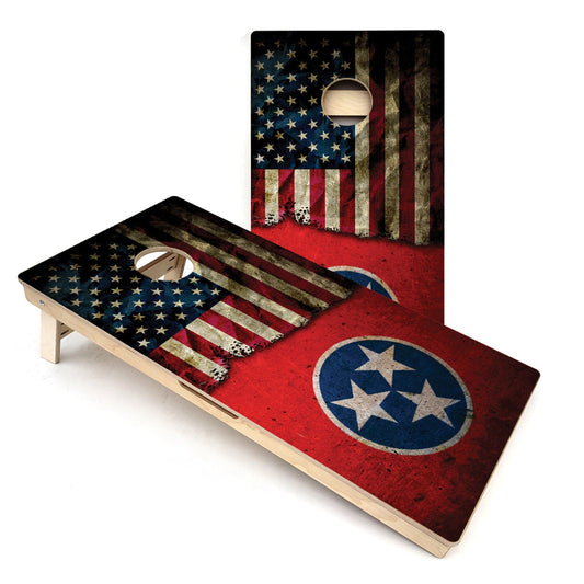 Red TN & USA Split Flag All-Weather Cornhole Boards