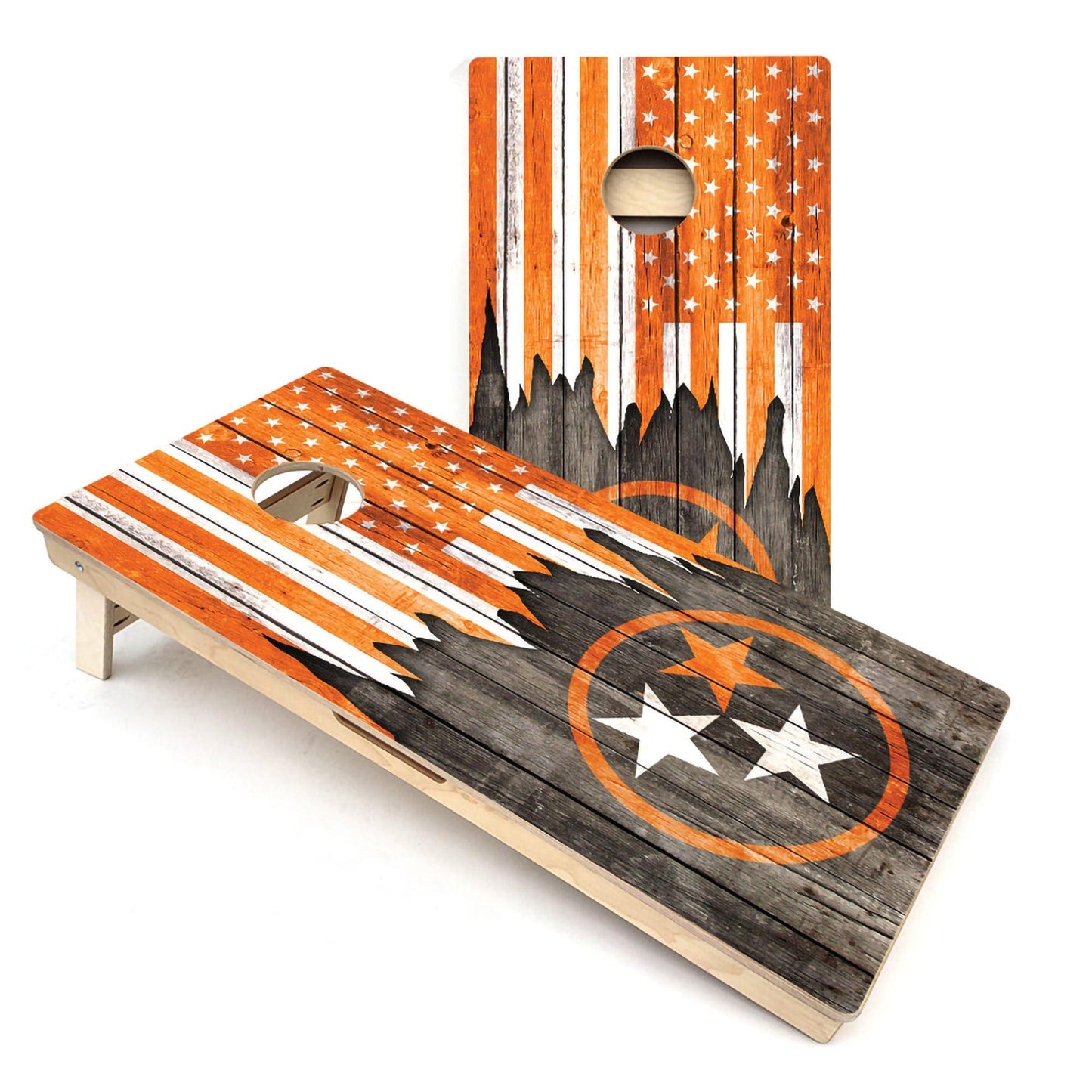 Black TN & USA Split Flag Cornhole Boards