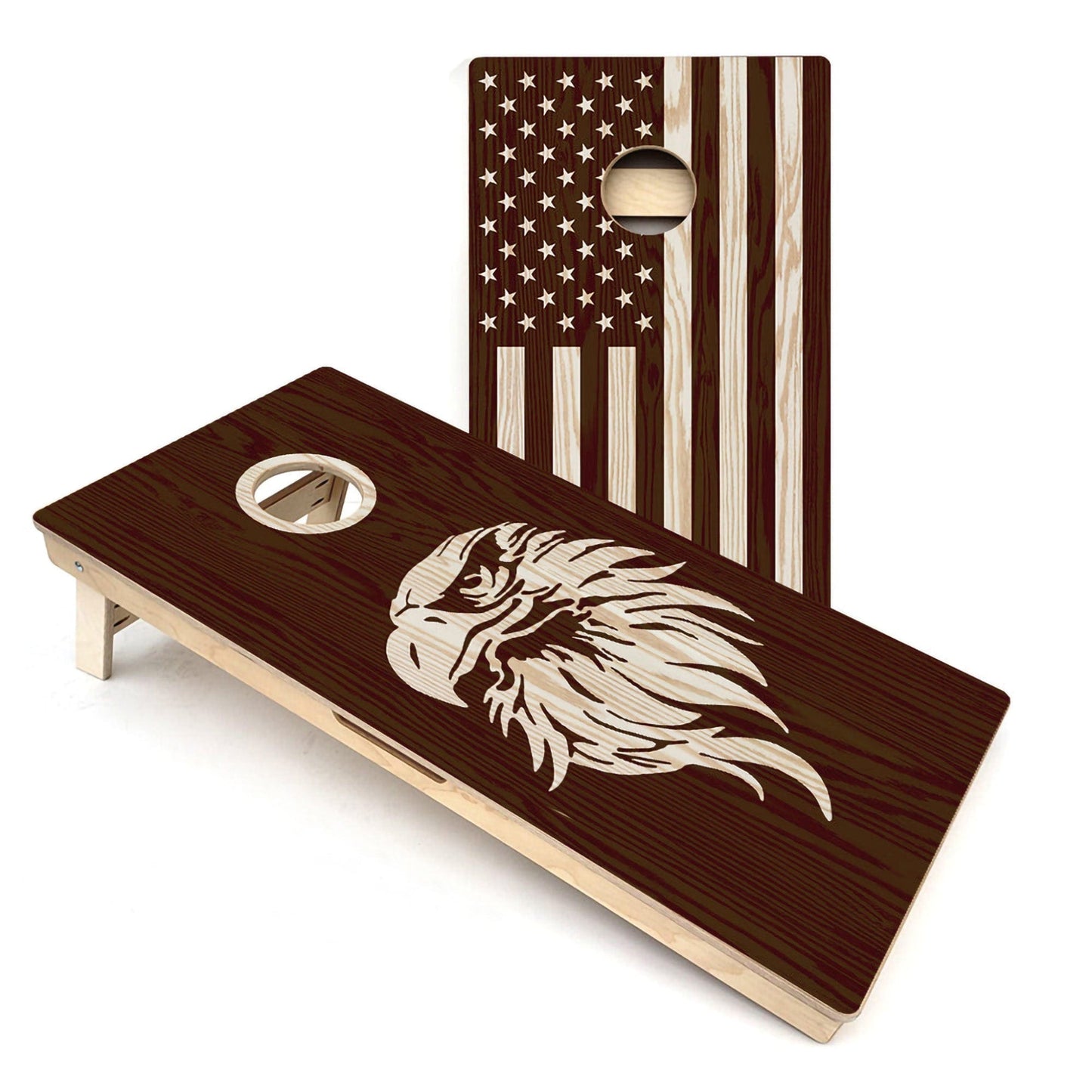 Wood Eagle & American Flag All-Weather Cornhole Boards