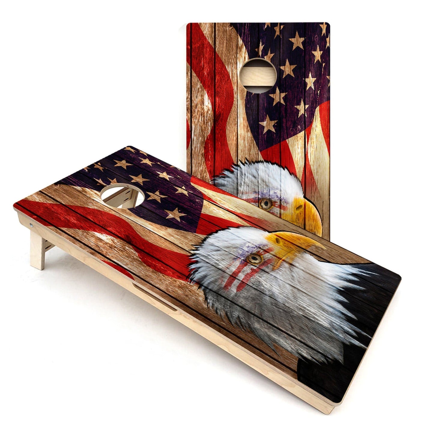 Wooden Eagle American Flag All-Weather Cornhole Boards